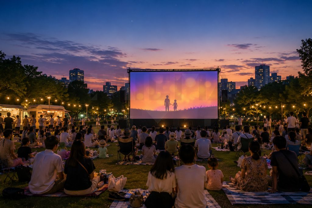 夏の夜の野外上映会のイメージ